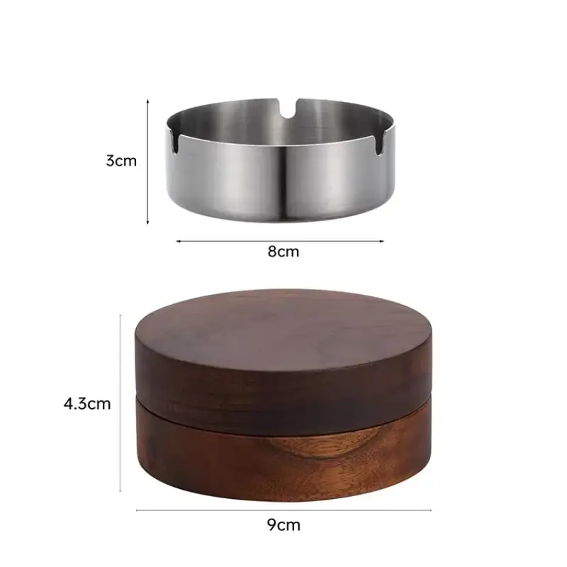Creative Walnut Wood Ashtray with Lid Windproof Stainless Steel Desktop Ash Tray for Smoking Office… – vue 2 | Chillvibes