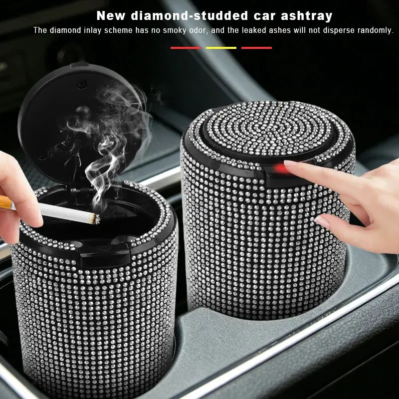 Cendrier de voiture à strass – Couvercle et éclairage LED – vue 2 | Chillvibes