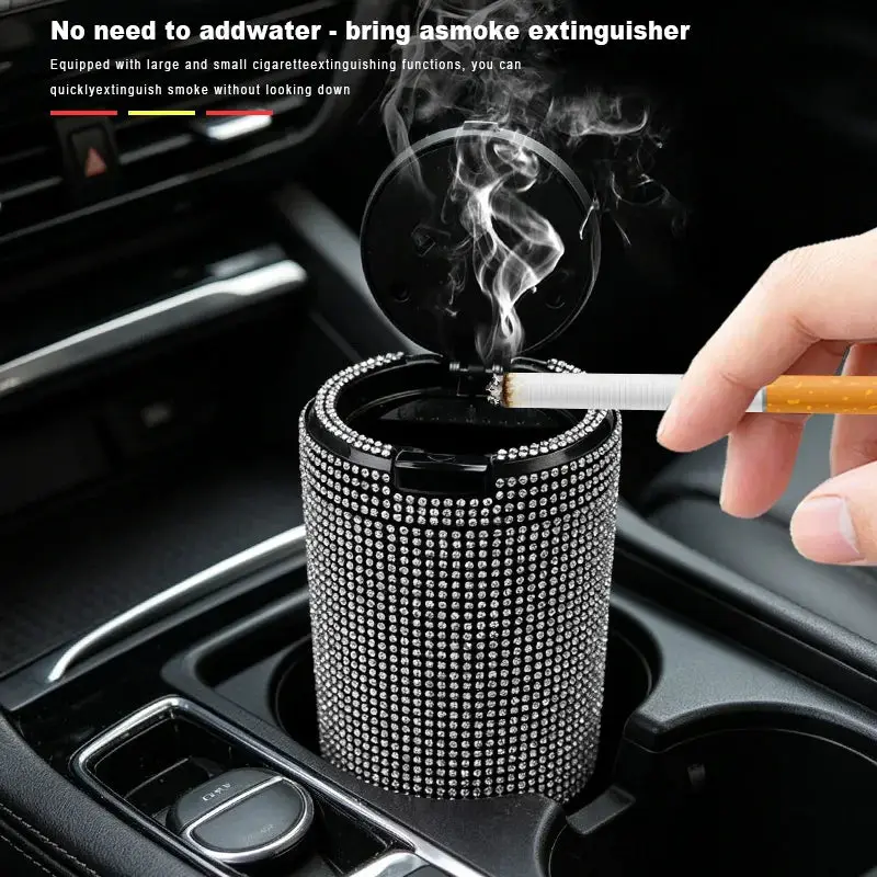 Cendrier de voiture à strass – Couvercle et éclairage LED – vue 3 | Chillvibes