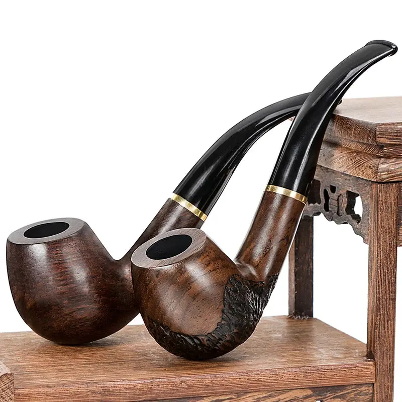 9mm Filter Top Grade Ebony Wood Pipe Tobacco Handmade Smoking Pipe Vintage Bent Engarved Smoke Pipe Accessory – vue 2