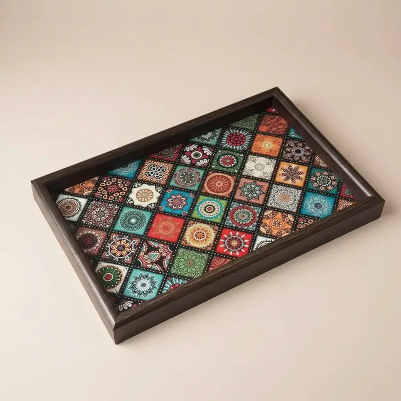 Plateau en bois – Bohemian Square 30x20 cm – vue 2 | Chillvibes